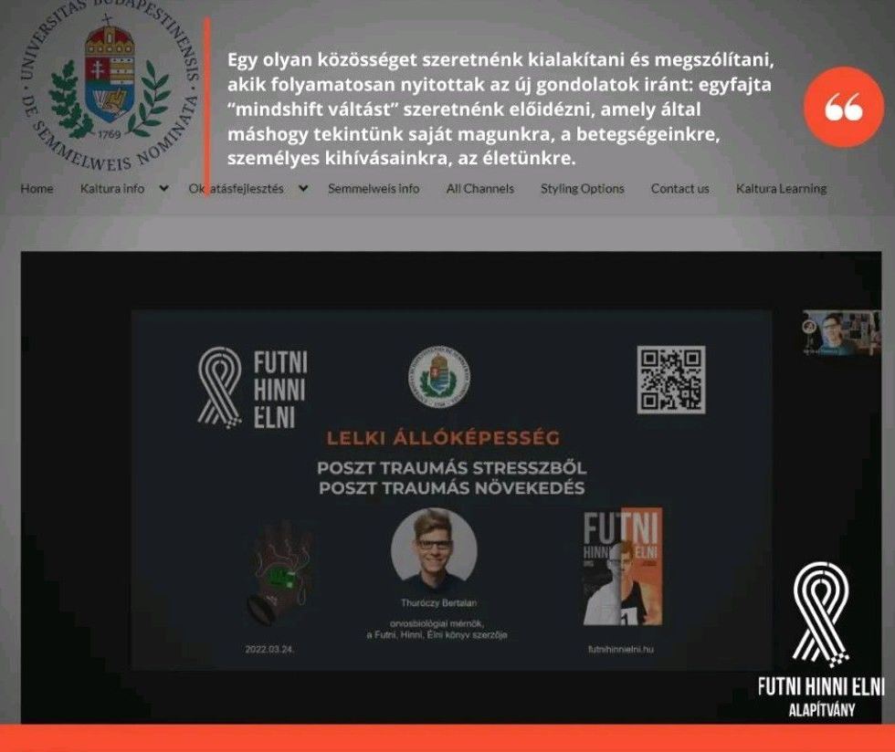 Semmelweis Egyetem - Magatartástudományi intézet előadás és online beszélgetés (2022.03.24.)