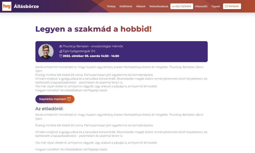 Legyen a szakmád a hobbid! Hvg állásbörze <> Egis | 2022