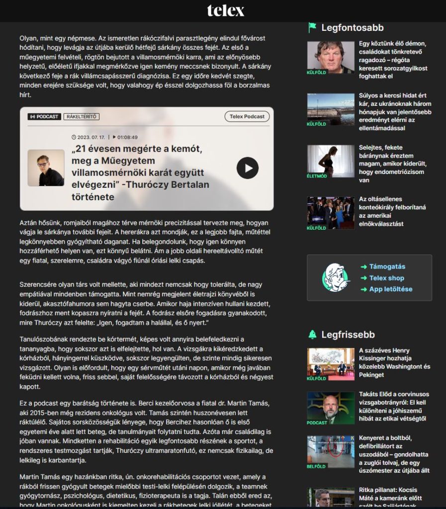 TELEX CÍMLAP: RÁKELTÉRÍTŐ PODCAST_"21 évesen megérte a kemót, meg a Műegyetem villamosmérnöki karát együtt elvégezni"_ [2023.07.18.]